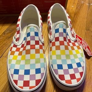 Classic slip on checkerboard Vans rainbow